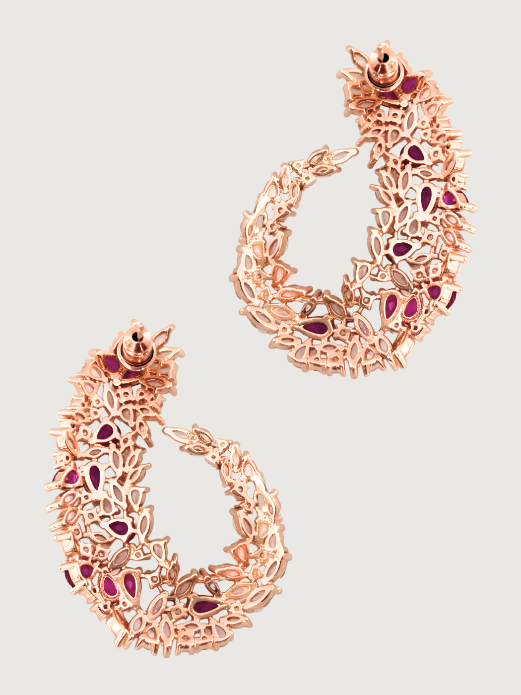 Rear View of Siena Cluster Stud Earrings in Rhodium Plated Metal -Pink Jewelry for Pierced Ears Post / Pin & Push 925 Sterling Silver Stamp Marked 4.5 cm 14.2gms Mix