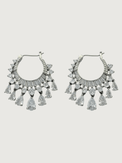 Front View of Samra Sparkle Earrings in Rhodium Plated Metal Jewelry for Pierced Ears Stone Brass 925 Sterling Silver One Size 10.1gms Copper