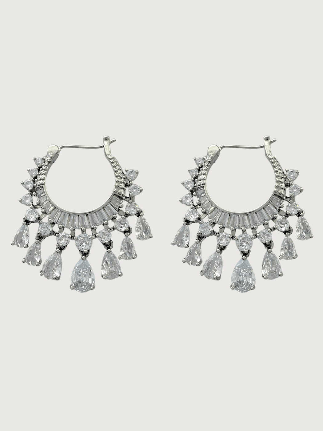 Front View of Samra Sparkle Earrings in Rhodium Plated Metal Jewelry for Pierced Ears Stone Brass 925 Sterling Silver One Size 10.1gms Copper