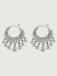 Front View of Samra Sparkle Earrings in Rhodium Plated Metal Jewelry for Pierced Ears Stone Brass 925 Sterling Silver One Size 10.1gms Copper