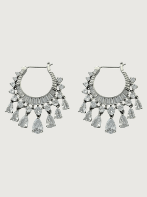 Front View of Samra Sparkle Earrings in Rhodium Plated Metal Jewelry for Pierced Ears Stone Brass 925 Sterling Silver One Size 10.1gms Copper