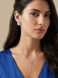 Alternate View of Model Wearing Lusterloop Stud Earrings Jewelry for Pierced Ears Post / Pin & Push in 925 Sterling Silver Stamp Marked Rhodium Plated Brass 2 cm 6.4gms