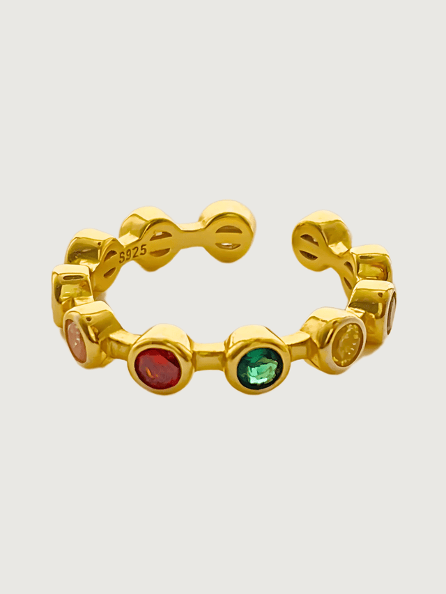 Front View of Anna Ring Open-Adjustable-Resizable 18k Gold Plated 925 Sterling Silver Metal One Size 2gms