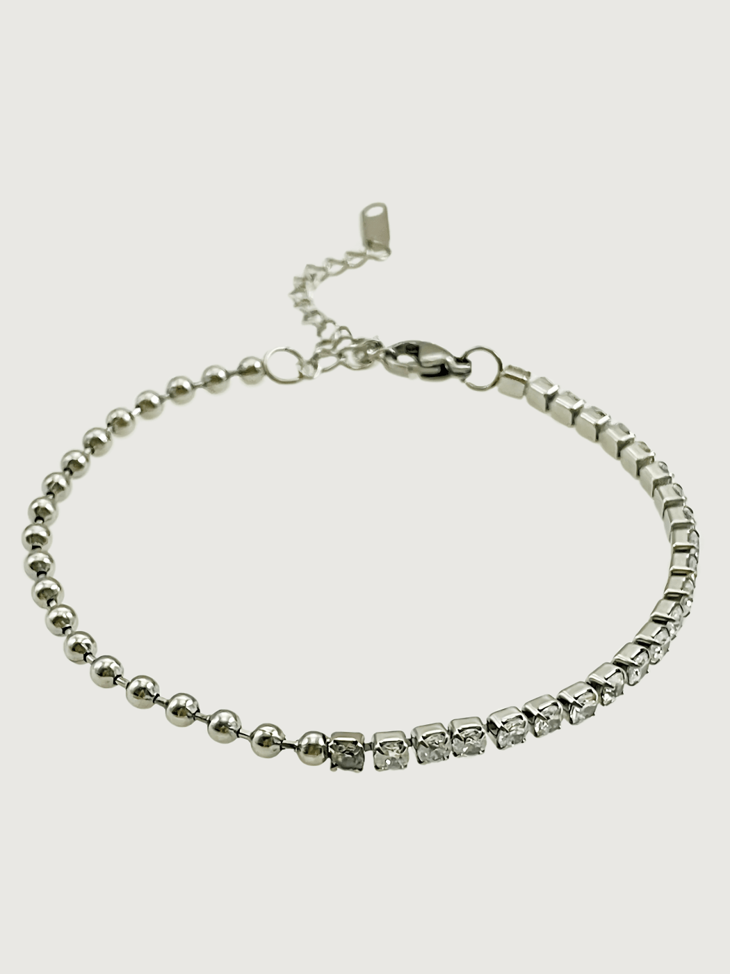 Front View of Sarah Waterproof Tennis Bracelet Adjustable Length Rhodium Plated | Tarnish Resistant Steel Water Hypoallergenic Sweat Durable Jewelry Metal Eco - Friendly Stone One Size 3.8gms