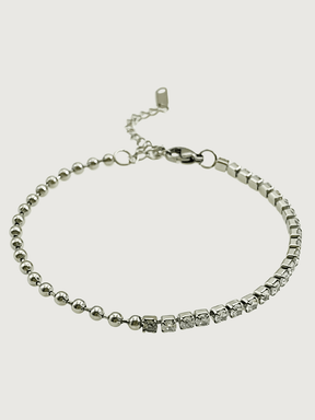 Front View of Sarah Waterproof Tennis Bracelet Adjustable Length Rhodium Plated | Tarnish Resistant Steel Water Hypoallergenic Sweat Durable Jewelry Metal Eco - Friendly Stone One Size 3.8gms