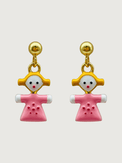 Front View of Little Princess Dolly Dangle Earrings in 18K Gold Plated Sterling Silver Jewelry for Pierced Ears 18k 925 Metal 10 cm 2.2gms