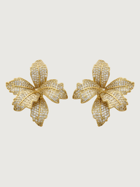Front View of Orchid Bloom Stud Earrings 18k gold Plated Jewelry for Pierced Ears Gold 925 Sterling Silver One Size 9.5gms