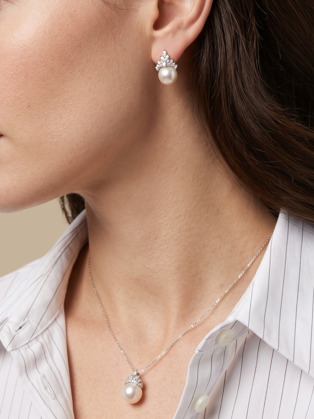 Alternate View of Model Wearing Eleanor Pearl Drop Pendant Necklace Set Comfort Fit 925 Sterling Silver One Size 8.5gms