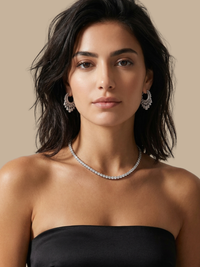 Alternate View of Model Wearing Samra Sparkle Earrings Jewelry for Pierced Ears Rhodium Plated Brass 925 Sterling Silver One Size 10.1gms Copper