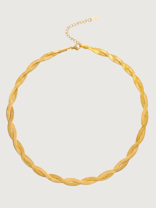 Front View of Raia Ripple Necklace Adjustable Length 18k Gold Plated Steel | Hypoallergenic Tarnish Resistant Sweat Water Eco - Friendly One Size 11.7gms Stainless