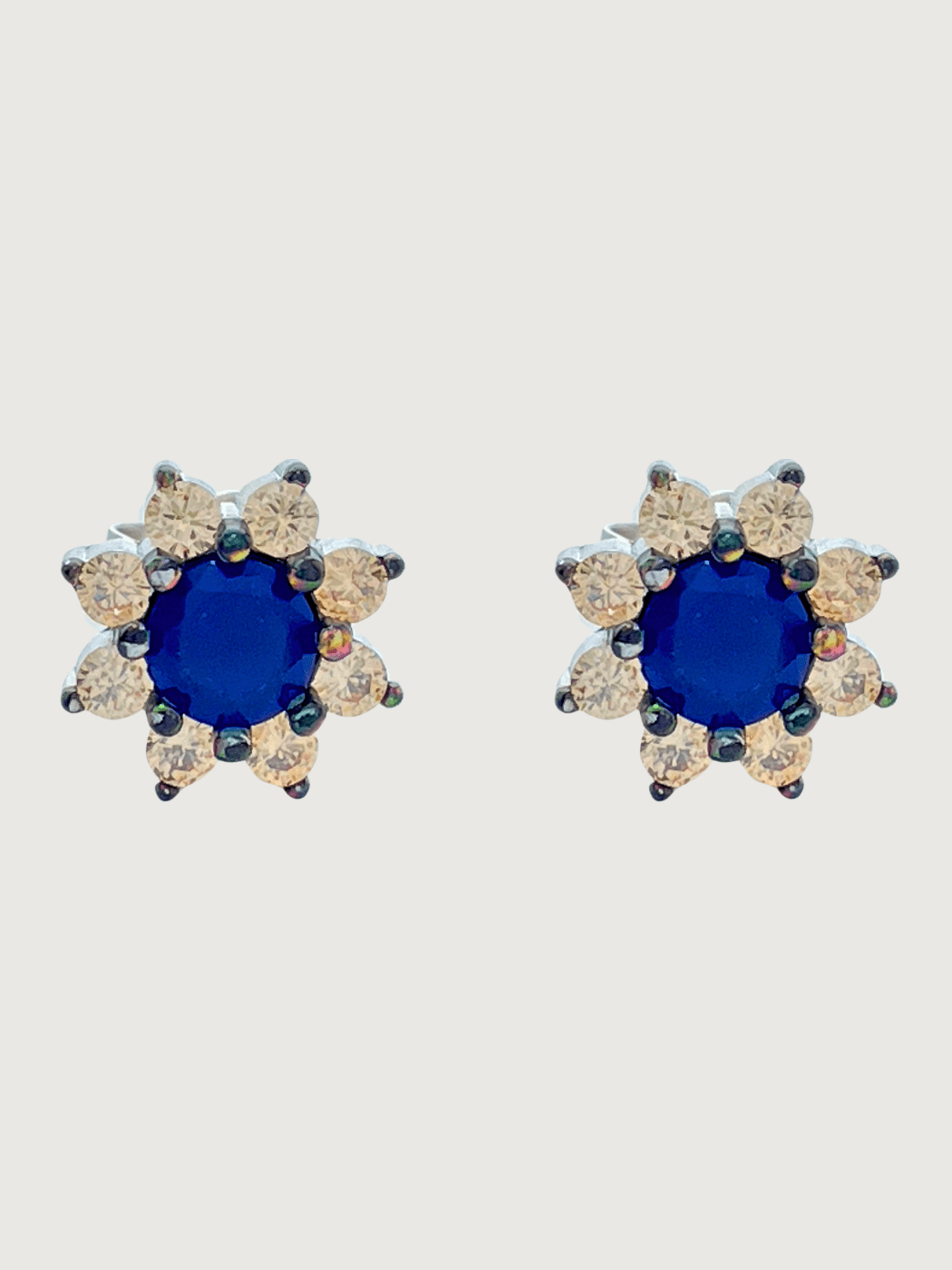 Front View of Bluestar Stud Earrings in Sterling Silver Jewelry for Pierced Ears 18k Gold Plated 925 Metal Stone One Size 2.6gms
