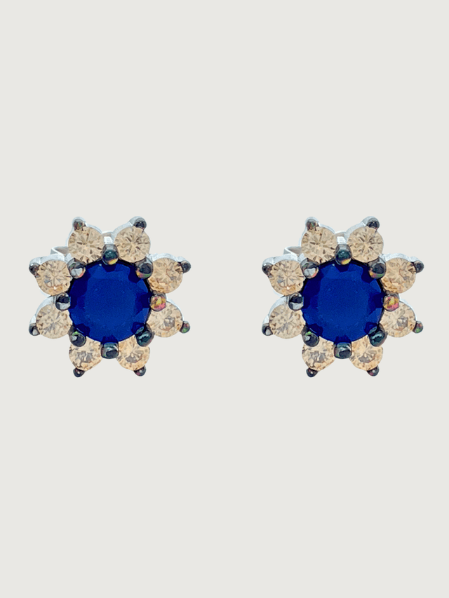 Front View of Bluestar Stud Earrings in Sterling Silver Jewelry for Pierced Ears 18k Gold Plated 925 Metal Stone One Size 2.6gms