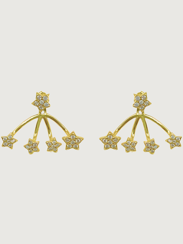 Front View of Jia Ear Jacket Earrings in 18K Gold Plated Sterling Silver Jewelry for Pierced Ears 18k 925 Metal 2 cm 2.1gms