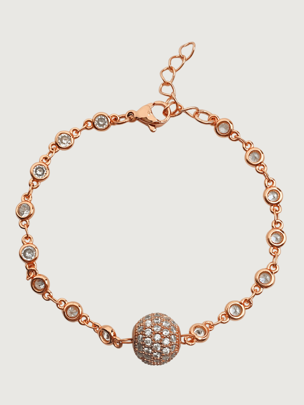 Front View of Lara Bracelet - Rose Gold Adjustable Length 18k Plated 925 Sterling Silver Metal One Size 5.4gms
