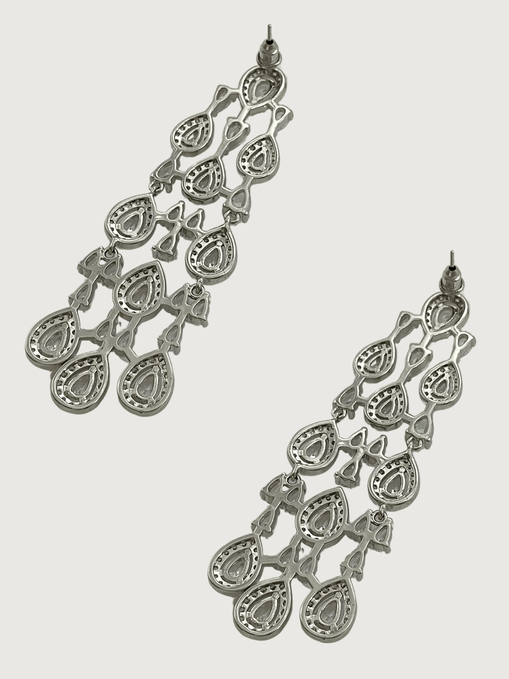 Rear View of Celeste Chandelier Crystal Drop Earrings Jewelry for Pierced Ears Post / Pin & Push in 925 Sterling Silver Stamp Marked Rodium Plated Metal One Size 26.6gms Copper