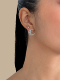 Model Wearing Luna Crescent Stud Earrings Jewelry for Pierced Ears 925 Sterling Silver One Size 3.2gms