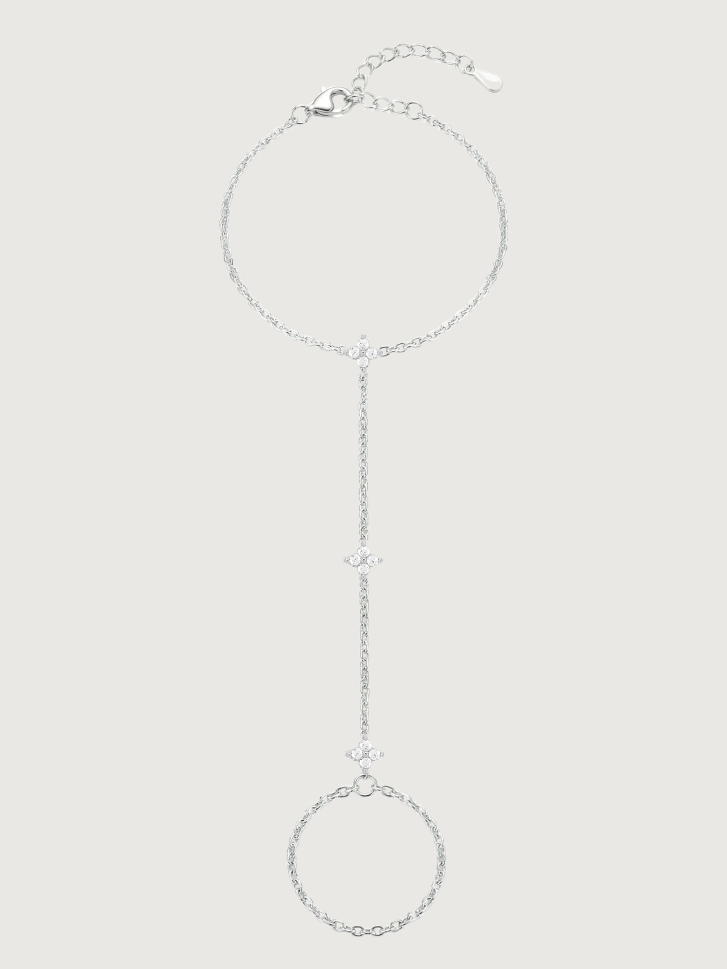 Front View of Irene Star Hand Chain Bracelet in 925 Sterling Silver Comfort Fit One Size 1.5gms