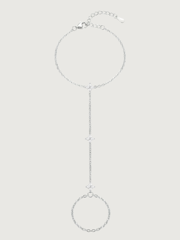 Front View of Irene Star Hand Chain Bracelet in 925 Sterling Silver Comfort Fit One Size 1.5gms