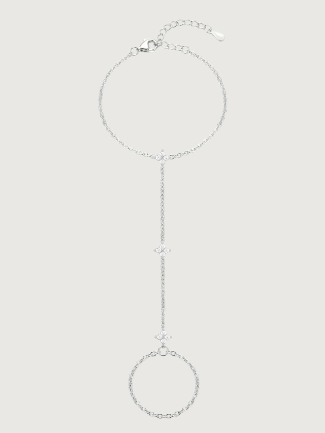 Front View of Irene Star Hand Chain Bracelet in 925 Sterling Silver Comfort Fit One Size 1.5gms