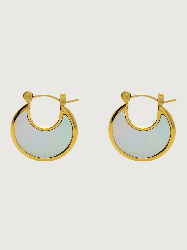 Front View of Joana Pearl Hoop Earrings in 18k Gold Plated Metal Jewelry for Pierced Ears Steel | Hypoallergenic Tarnish Resistant Sweat Water Stone Eco - Friendly One Size 6.2gms
