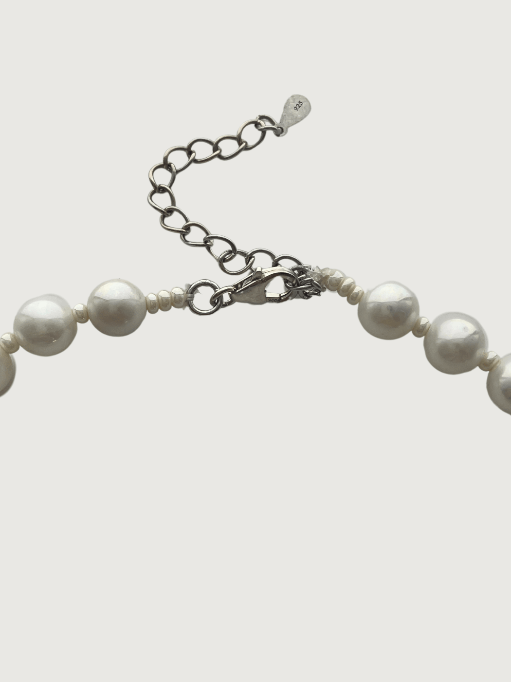 Rear View of Nura Graduating Pearl Necklace in 925 Sterling Silver Adjustable Length Metal Stone 19 inches 69gms