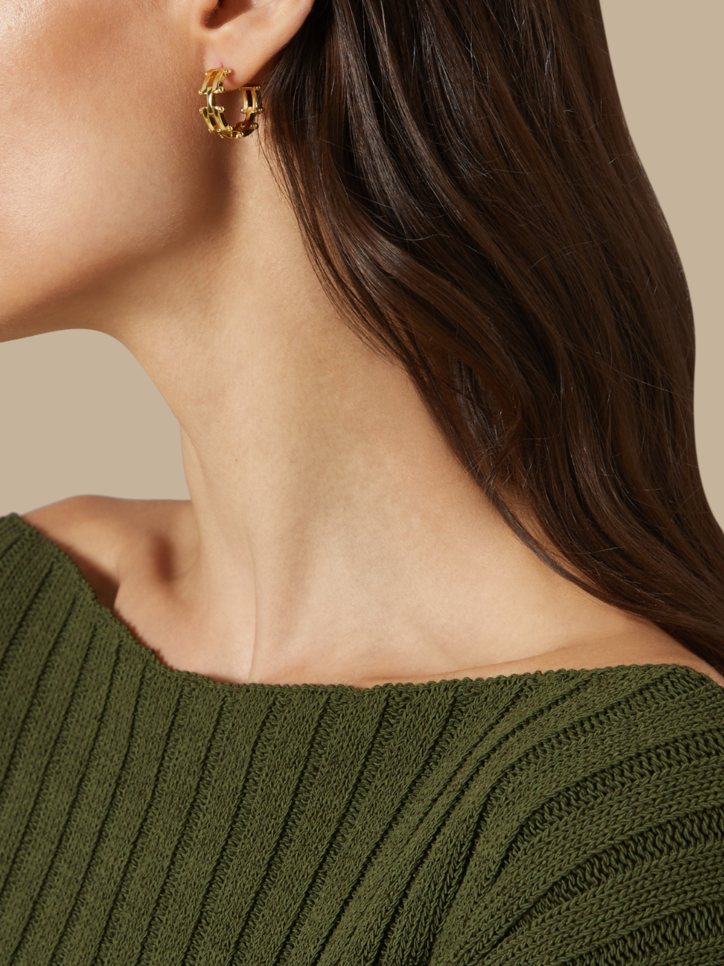 Model Wearing Marya Hoop Earrings Jewelry for Pierced Ears Gold Plated Brass One Size 5.8gms