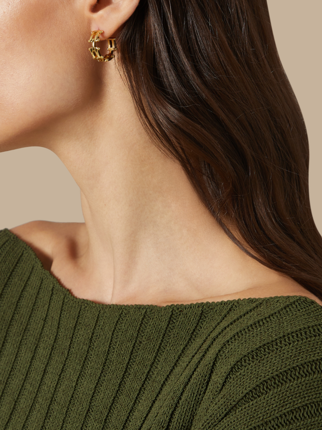 Model Wearing Marya Hoop Earrings Jewelry for Pierced Ears Gold Plated Brass One Size 5.8gms