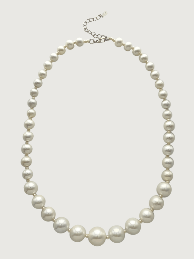 Front View of Nura Graduating Pearl Necklace in 925 Sterling Silver Adjustable Length Metal Stone 19 inches 69gms