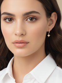 Model Wearing Stella Star Single Earring Jewelry for Pierced Ears 18k Gold Plated 925 Sterling Silver One Size 0.7gms