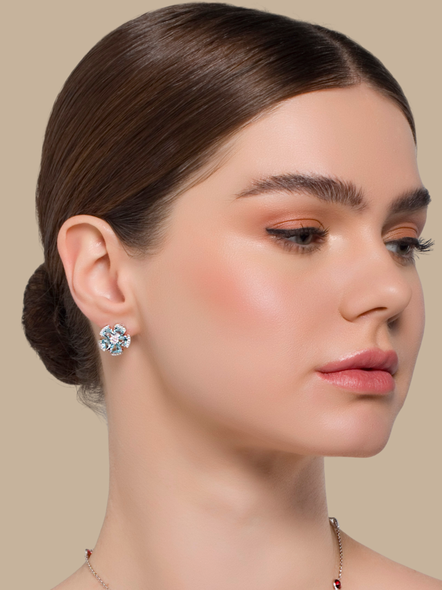 Model Wearing Forget Me Not Stud Earrings Jewelry for Pierced Ears 925 Sterling Silver One Size 5.4gms