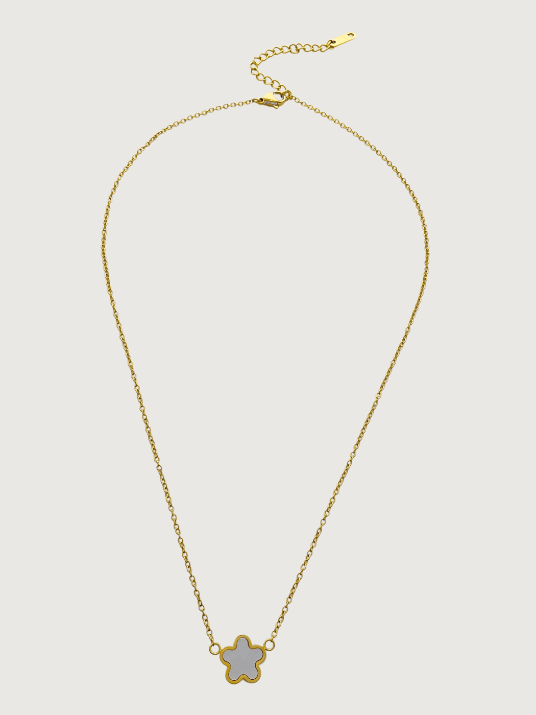 Rear View of Freya Flower Pendant & Stud Earrings Set in 18k Gold-Plated Metal Adjustable Length Gold Plated Steel | Hypoallergenic Tarnish Resistant Sweat Water One Size 12gms