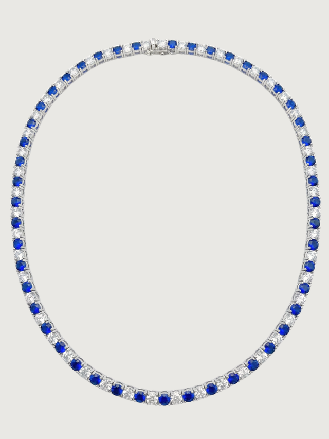 Front View of Vivienne Tennis Necklace in rhodium Plated Metal-Blue Comfort Fit Gold Brass Metal Mix