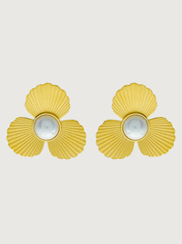 Front View of Louise Pearl Stud Earrings in 18K Gold Plated Metal Jewelry for Pierced Ears 18k Steel | Hypoallergenic Tarnish Resistant Sweat Water Stone Eco - Friendly One Size 14gms Stainless