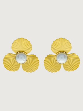 Front View of Louise Pearl Stud Earrings in 18K Gold Plated Metal Jewelry for Pierced Ears 18k Steel | Hypoallergenic Tarnish Resistant Sweat Water Stone Eco - Friendly One Size 14gms Stainless