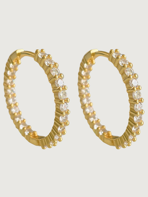 Front View of Nora Hoop Earrings in Sterling Silver with 18K Gold Plating Jewelry for Pierced Ears 18k Plated 925 Metal Stone One Size 5.7gms