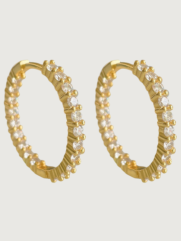 Front View of Nora Hoop Earrings in Sterling Silver with 18K Gold Plating Jewelry for Pierced Ears 18k Plated 925 Metal Stone One Size 5.7gms