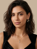 Model Wearing Love Pendant Necklace Fixed Length 18k Gold Plated 925 Sterling Silver Brass 18 inches 2.7gms