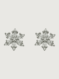Front View of Belle Snowflake Earrings in Sterling Silver Jewelry for Pierced Ears 925 Metal Stone One Size 1.7gms