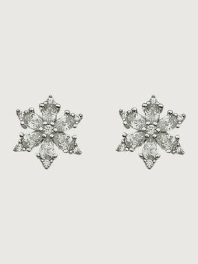 Front View of Belle Snowflake Earrings in Sterling Silver Jewelry for Pierced Ears 925 Metal Stone One Size 1.7gms