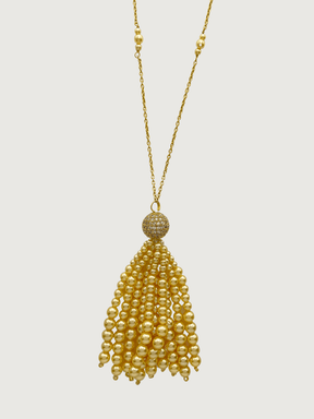 Front View of Selina Pearl Tassel Necklace in 18K Gold Plated Sterling Silver Fixed Length 18k 925 Brass Metal Stone One Size 23.3gms