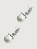 Rear View of Rania Pearl Dangle Earrings Jewelry for Pierced Ears Post / Pin & Push in 925 Sterling Silver Stamp Marked Plated Brass Metal 4 cm 11gms