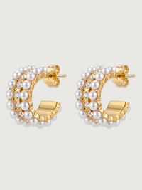 Front View of Marbella Pearl Hoop Earrings Jewelry for Pierced Ears 18k Gold Plated Steel | Hypoallergenic Tarnish Resistant Sweat Water One Size 10.8gms Mix Metal