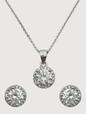 Front View of Lia Pendant Necklace & Stud Earrings Set in Sterling Silver Fixed Length 925 Metal Stone One Size 3.2gms