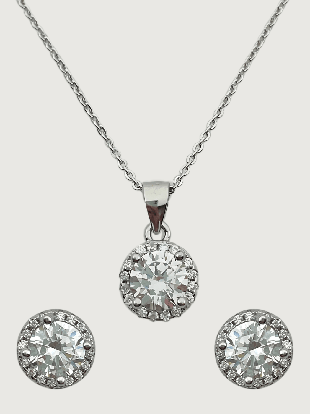 Front View of Lia Pendant Necklace & Stud Earrings Set in Sterling Silver Fixed Length 925 Metal Stone One Size 3.2gms