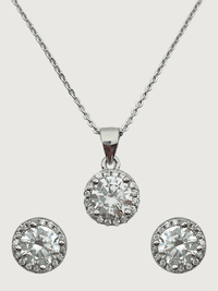 Front View of Lia Pendant Necklace & Stud Earrings Set in Sterling Silver Fixed Length 925 Metal Stone One Size 3.2gms