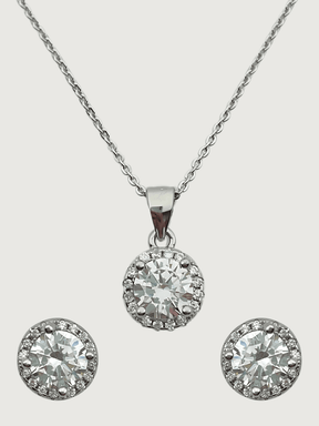 Front View of Lia Pendant Necklace & Stud Earrings Set in Sterling Silver Fixed Length 925 Metal Stone One Size 3.2gms