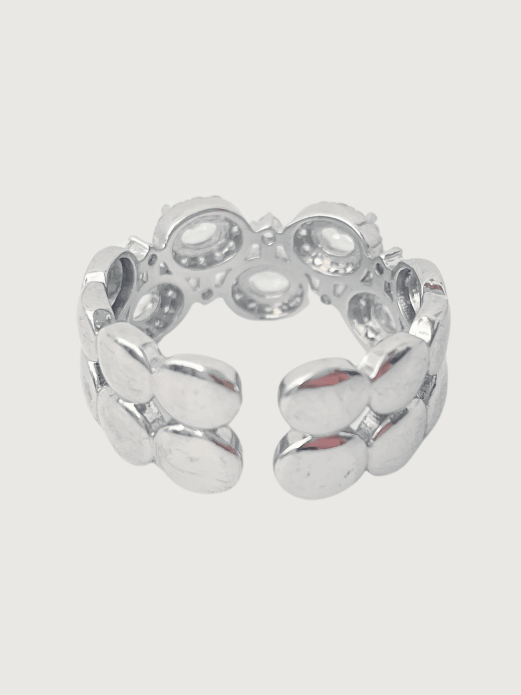 Rear View of Orina Open Ring In Rhodium Plated Metal