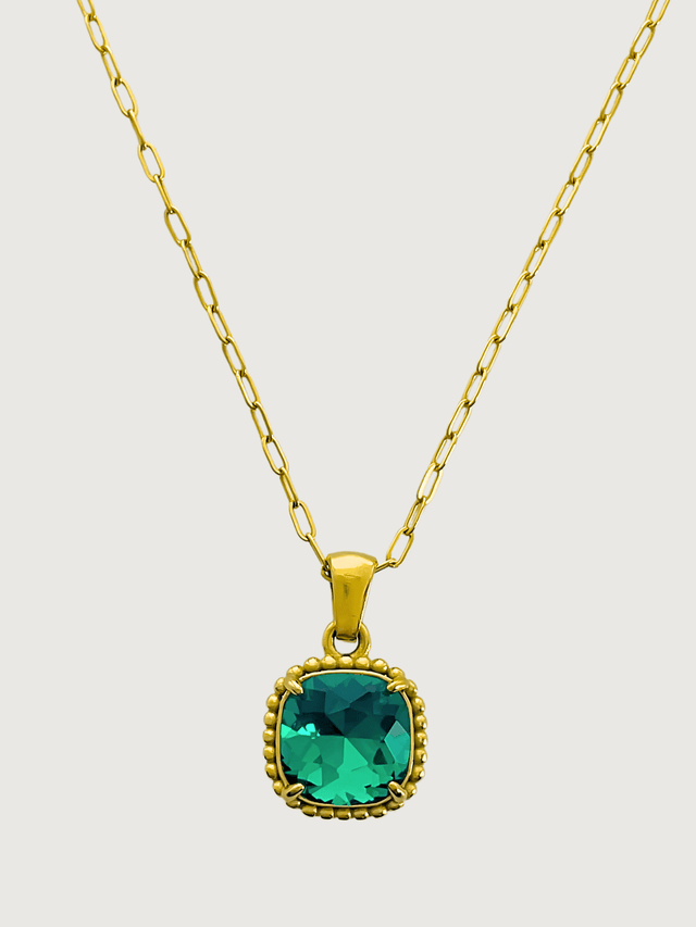 Front View of Atlantic Sparkle Waterproof Pendant Necklace in 18K Gold Plated Metal Adjustable Length 18k Steel | Hypoallergenic Tarnish Resistant Sweat Water Stone Eco - Friendly One Size 5.2gms