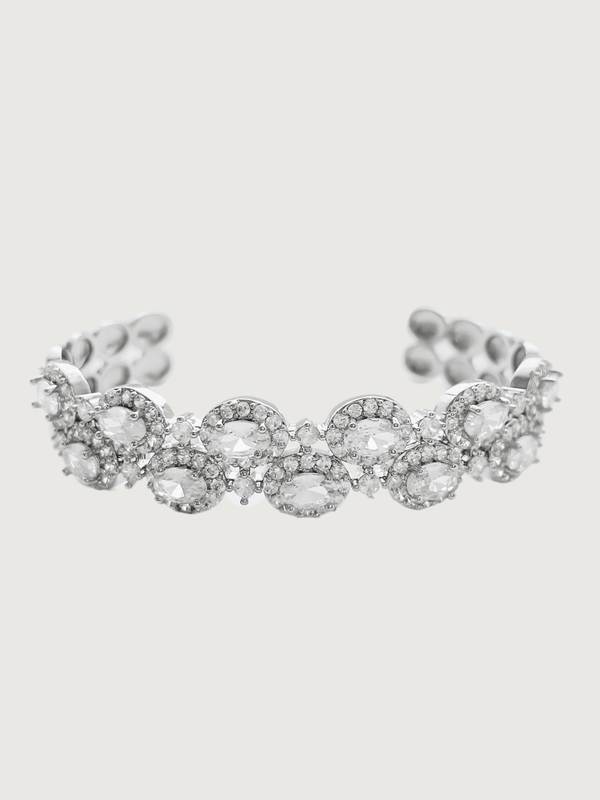 Orina Cuff Bangle Bracelet in Rhodium Plated Metal