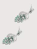 Rear View of Lyra Vine Cluster Drop Earrings in Rhodium Plated Metal-Green Jewelry for Pierced Ears Post / Pin & Push 925 Sterling Silver Stamp Marked Brass 3.5 cm 6.5gms